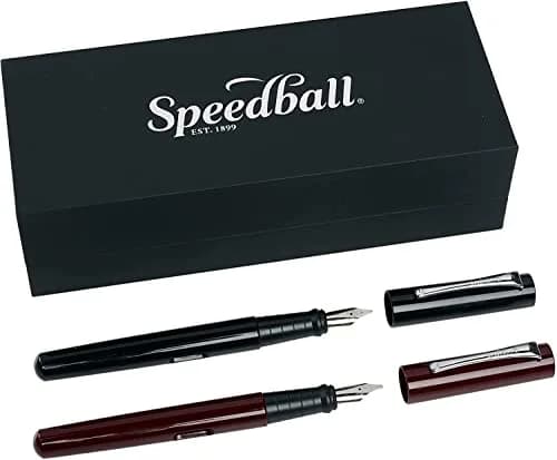 Speedball Calligraphy Fountain Pen Gift Set Black Burgundy with 1.1mm 1.5mm Nibs & Black Ink Cartridges | Classic Elegant Style thumbnail 1