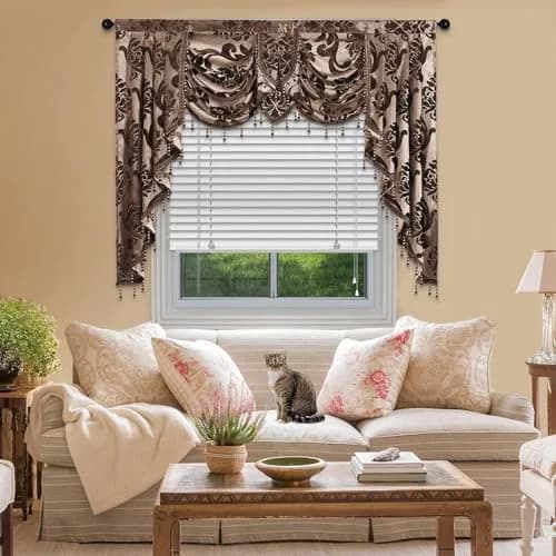 NAPEARL Window Valances for Living Room, Jacquard Damask Luxury Valance Curtains, 61-Inch Wide, Chocolate Brown | Waterfall Swags thumbnail 1