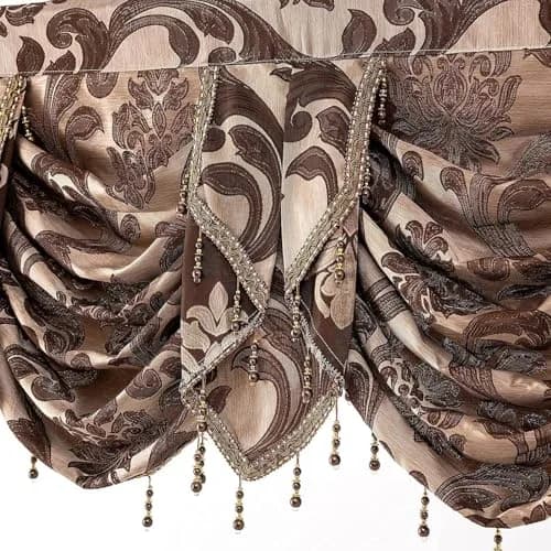 NAPEARL Window Valances for Living Room, Jacquard Damask Luxury Valance Curtains, 61-Inch Wide, Chocolate Brown | Waterfall Swags thumbnail 4