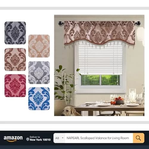 NAPEARL Window Valances for Living Room, Jacquard Damask Luxury Valance Curtains, 61-Inch Wide, Chocolate Brown | Waterfall Swags thumbnail 7