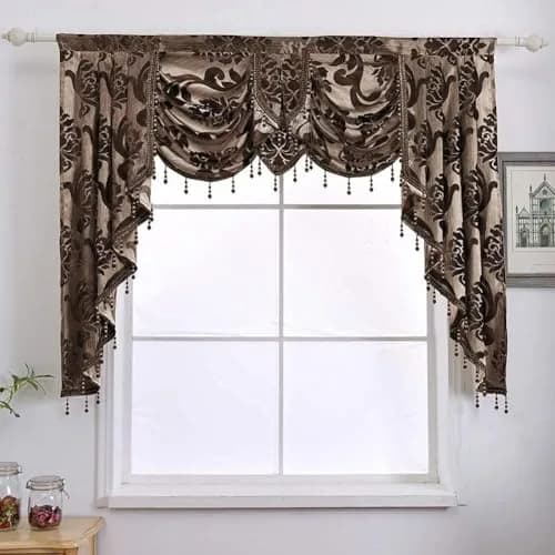 NAPEARL Window Valances for Living Room, Jacquard Damask Luxury Valance Curtains, 61-Inch Wide, Chocolate Brown | Waterfall Swags thumbnail 8