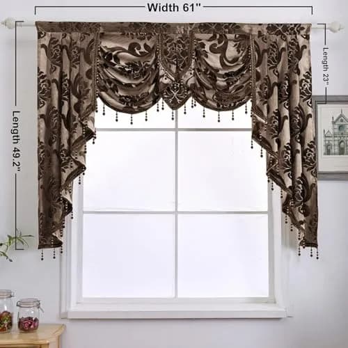 NAPEARL Window Valances for Living Room, Jacquard Damask Luxury Valance Curtains, 61-Inch Wide, Chocolate Brown | Waterfall Swags thumbnail 2