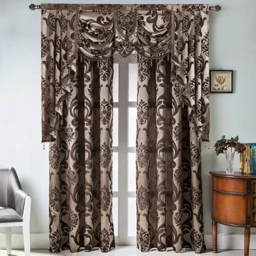 NAPEARL Window Valances for Living Room, Jacquard Damask Luxury Valance Curtains, 61-Inch Wide, Chocolate Brown | Waterfall Swags thumbnail 3