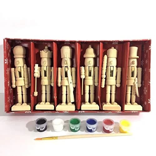 Paint Your Own 5" Mini Wooden Nutcrackers Christmas Craft Kit Box Set of 6 DIY | Unpainted Wooden Nutcrackers for Kids & Adults thumbnail 1