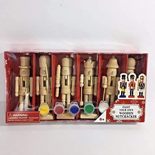 Paint Your Own 5" Mini Wooden Nutcrackers Christmas Craft Kit Box Set of 6 DIY | Unpainted Wooden Nutcrackers for Kids & Adults thumbnail 2