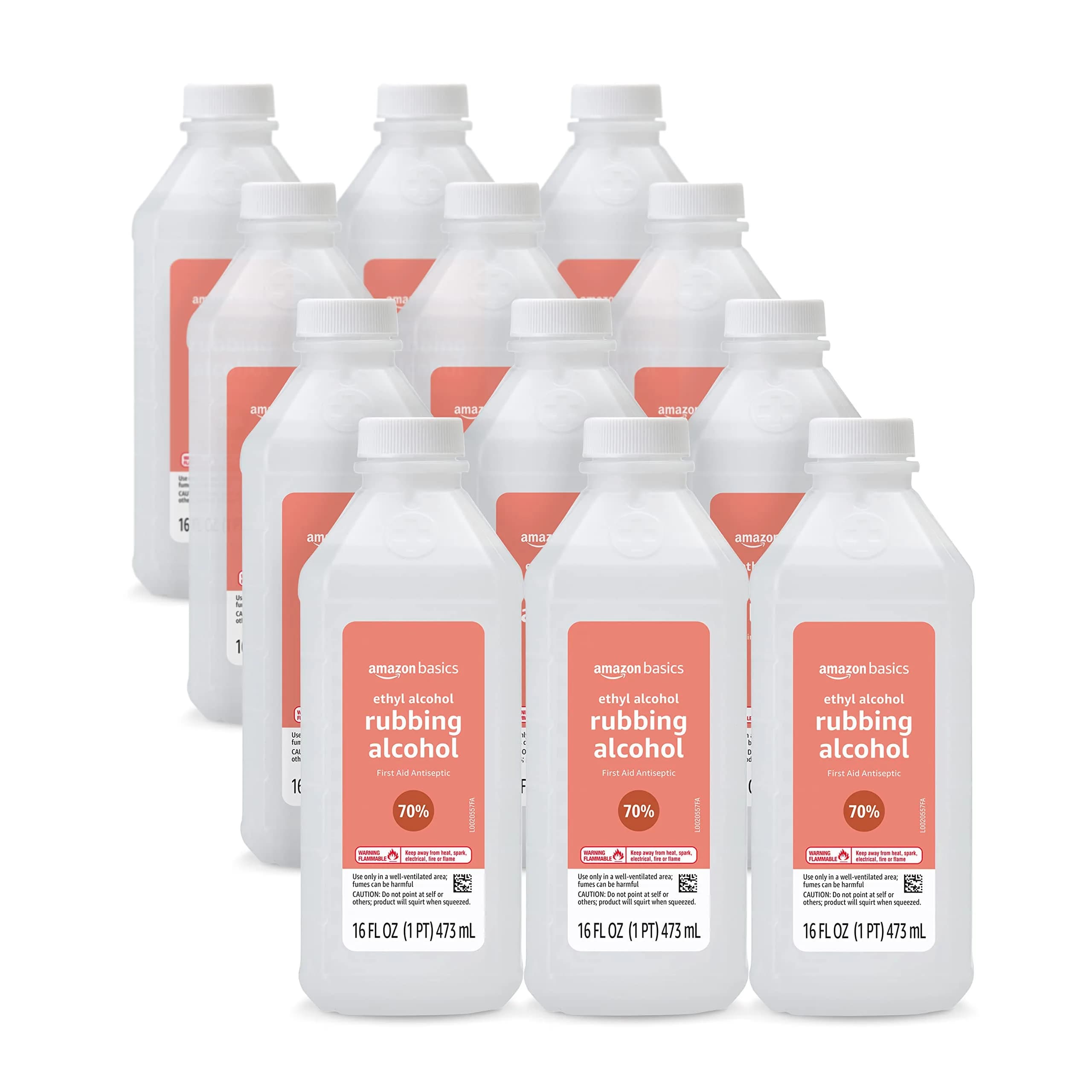 Amazon Basics 70% Ethyl Rubbing Alcohol Antiseptic 192 Fl Oz (12 x 16 Fl Oz Bottles) | For Minor Cuts, Scrapes, and Burns - main product image