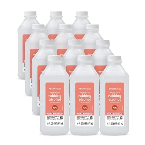 Amazon Basics 70% Ethyl Rubbing Alcohol Antiseptic 192 Fl Oz (12 x 16 Fl Oz Bottles) | For Minor Cuts, Scrapes, and Burns thumbnail 1