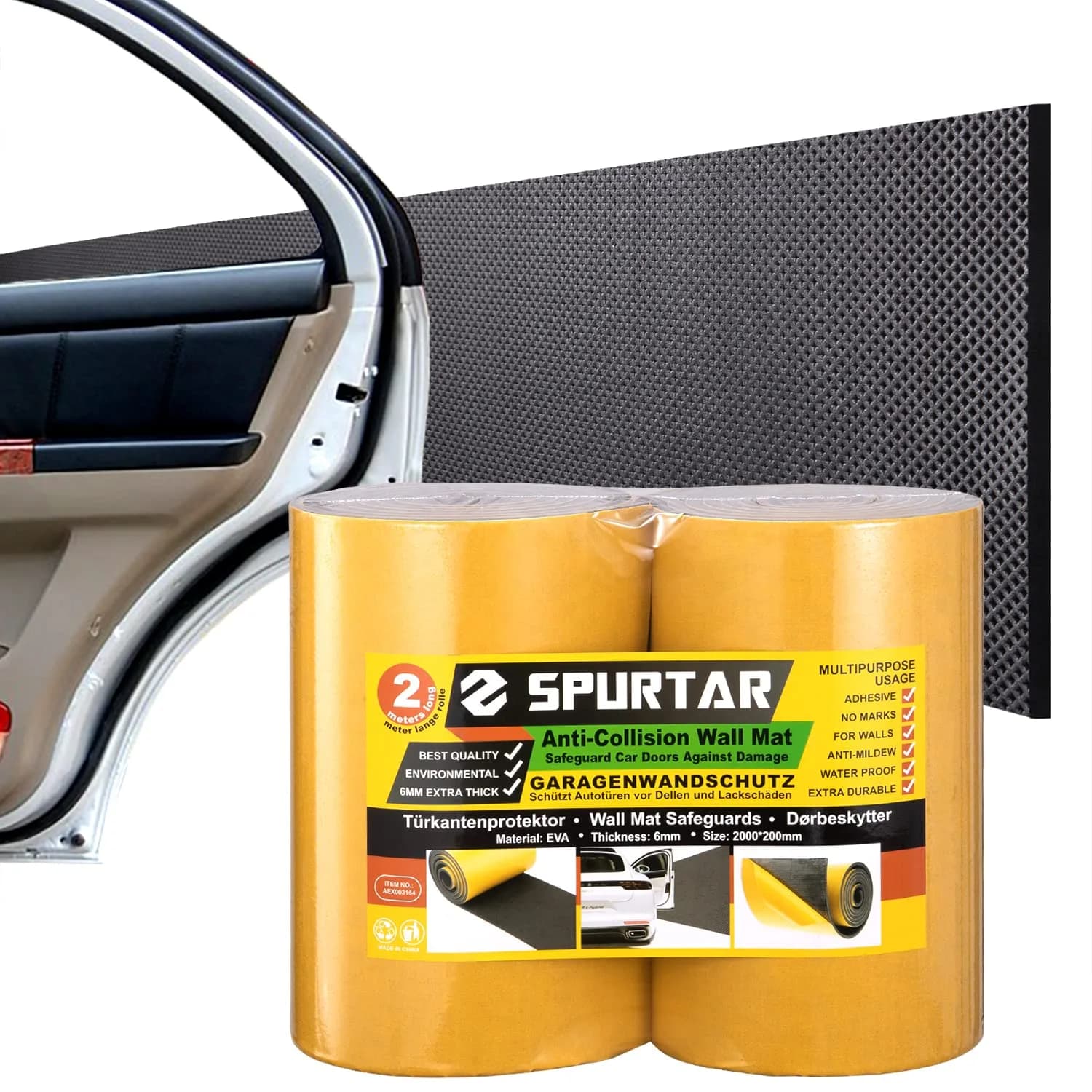 Spurtar Garage Wall Protector, Waterproof Car Door Protector EVA Foam 200cm x 20cm x 0.65cm (79" x 8" x 0.25") | German Design - main product image