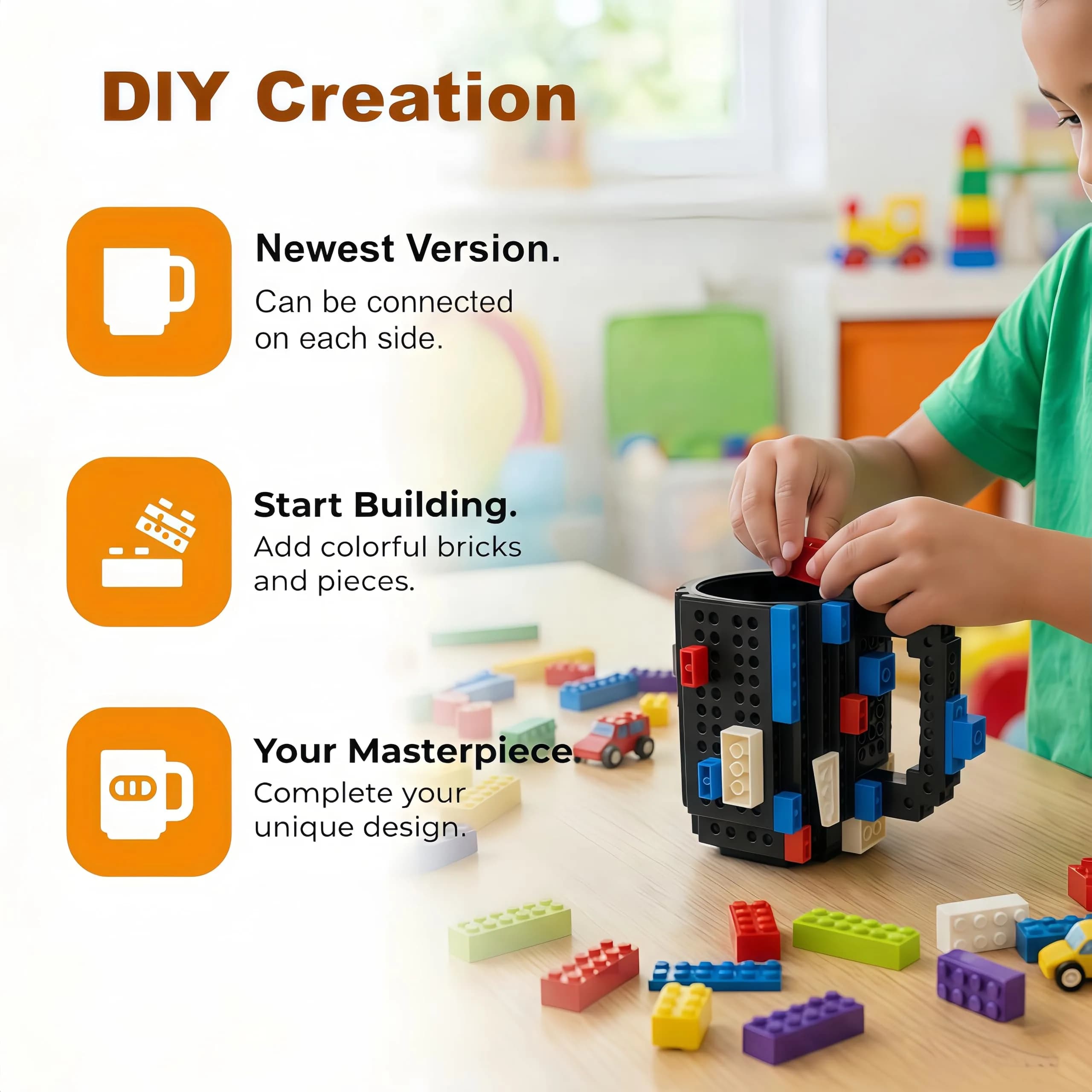 Lumsburry Build-on Brick Coffee Mug 350ml (11.8 Oz) | Fun DIY Novelty Cup for Kids & Adults - view 5