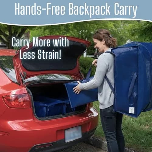 VENO Heavy Duty Moving Bags 6 Pack | Extra Large Storage with Backpack Straps, Zippers & Handles (29" W x 12" H x 14" D) thumbnail 4
