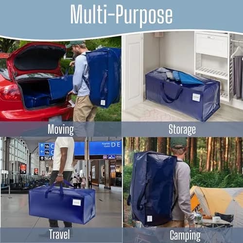 VENO Heavy Duty Moving Bags 6 Pack | Extra Large Storage with Backpack Straps, Zippers & Handles (29" W x 12" H x 14" D) thumbnail 7