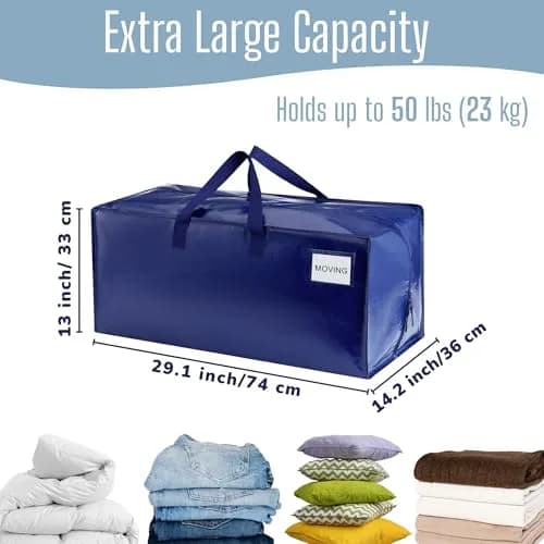 VENO Heavy Duty Moving Bags 6 Pack | Extra Large Storage with Backpack Straps, Zippers & Handles (29" W x 12" H x 14" D) thumbnail 2