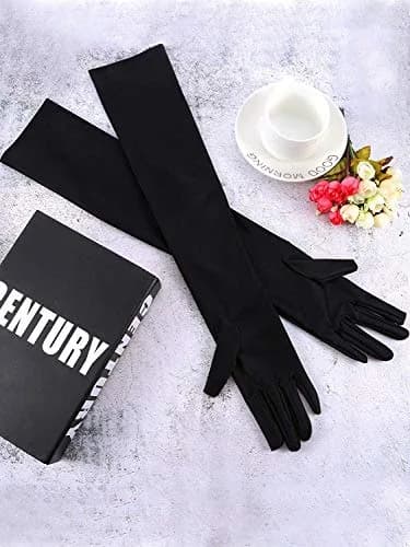 Onwon Black Satin Elbow Length Opera Gloves 22 Inch (56 cm) | Classic 1920s Style for Women thumbnail 5