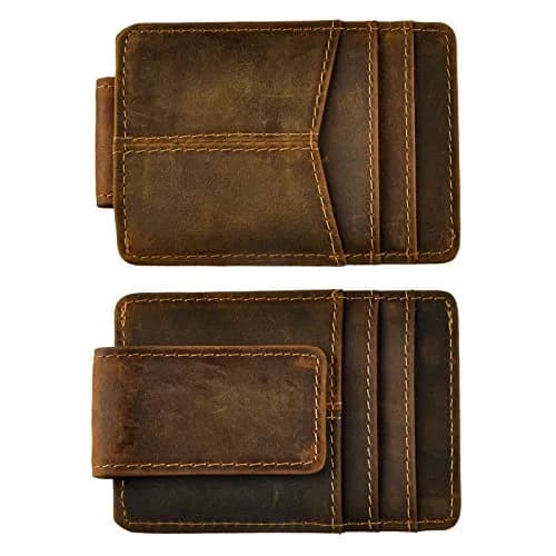 Le'aokuu RFID Genuine Leather Cowhide Money Clip Wallet Slim Front Pocket (Grey) — 0 Dark Brown Rfid