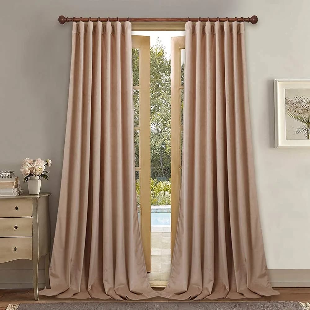 StangH Blush Beige Velvet Curtains Back Tab for Nursery, W52xL108, 2 Panels | Room Darkening, Energy Insulation, Elegant Velvet