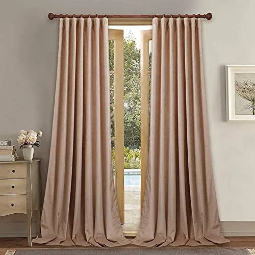 StangH Blush Beige Velvet Curtains Back Tab for Nursery, W52xL108, 2 Panels | Room Darkening, Energy Insulation, Elegant Velvet thumbnail 1