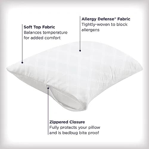 AllerEase Premier Allergy Zipper Pillow Protector King 2 Pack | Breathable, Hypoallergenic, Zippered Encasement thumbnail 4