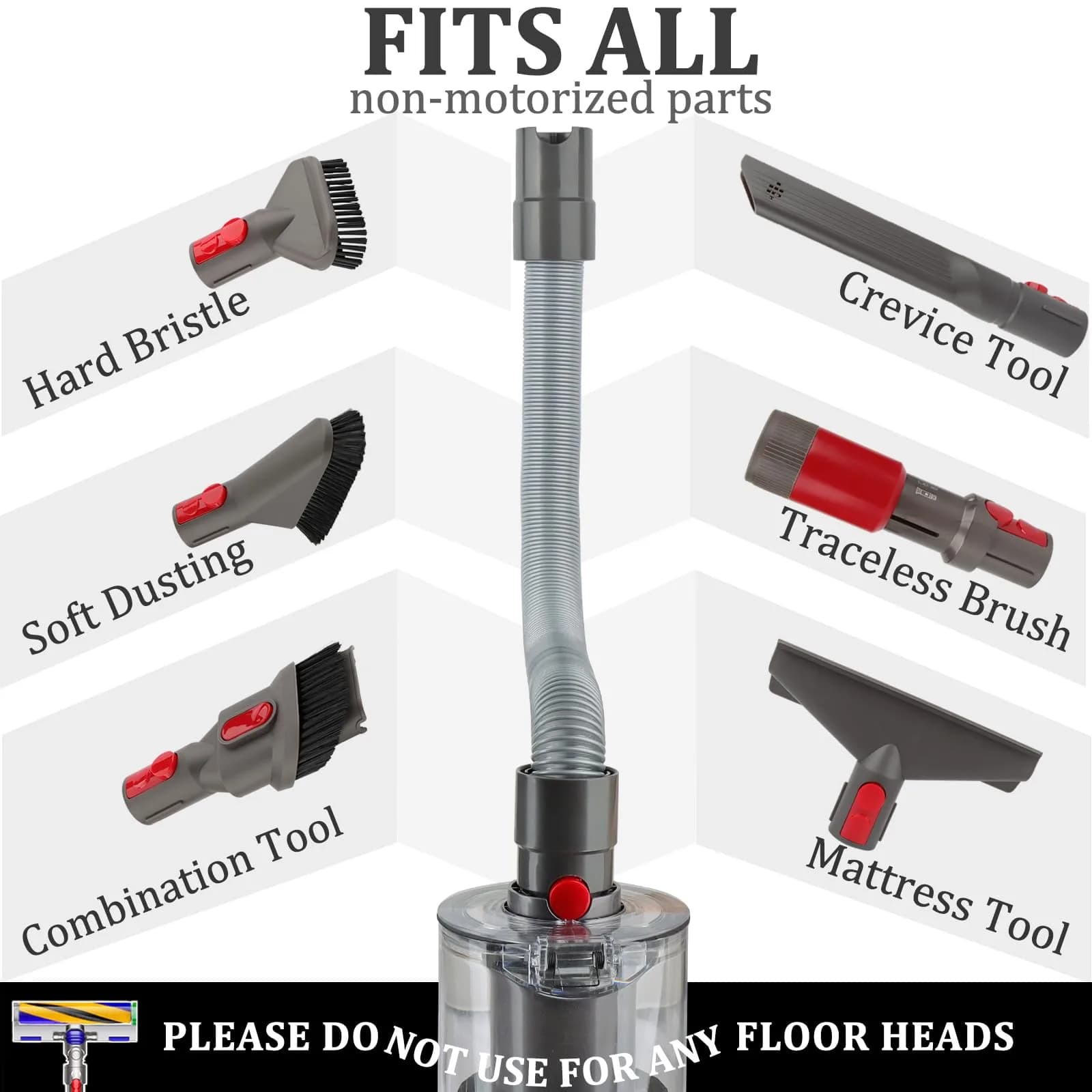 Fullclean Vacuum Cleaner Attachments Kit for Dyson V15 V11 V10 V8 V7 Gen5 | 20.5 Inch Flexible Hose, Crevice, Mattress, Brush Tools - view 3