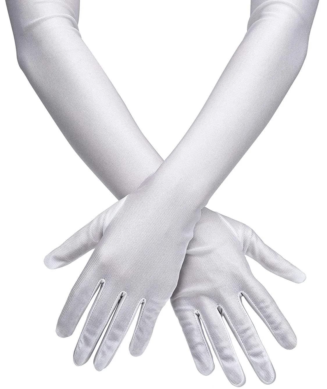 Onwon Black Satin Elbow Length Opera Gloves 22 Inch (56 cm) | Classic 1920s Style for Women — White