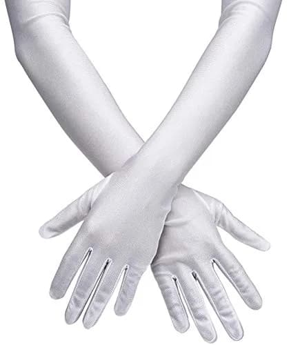 Onwon White Apparel Glove Classic Satin Elbow Length Gloves 22 Inch (56 cm) | Elegant Satin Texture for Special Occasions thumbnail 1