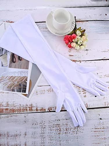 Onwon White Apparel Glove Classic Satin Elbow Length Gloves 22 Inch (56 cm) | Elegant Satin Texture for Special Occasions thumbnail 5