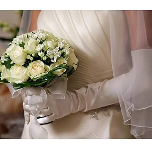 Onwon White Apparel Glove Classic Satin Elbow Length Gloves 22 Inch (56 cm) | Elegant Satin Texture for Special Occasions thumbnail 6
