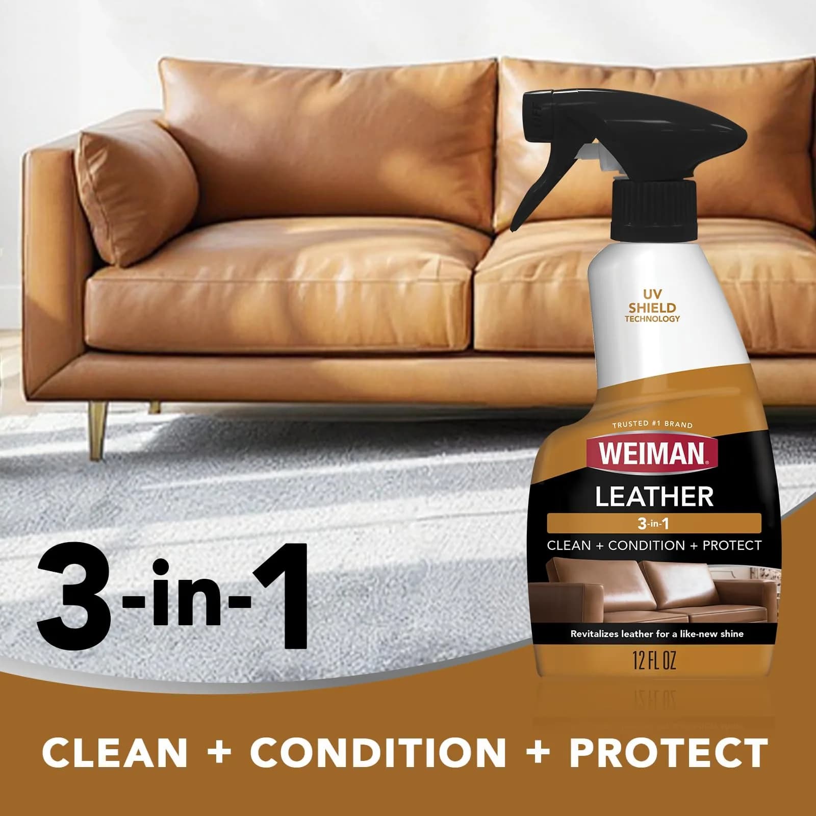 Weiman Leather Cleaner, Conditioner & Protector Kit 355ml (12 Fl Oz) | UVX-15 Protection for All Finished Leather - view 3