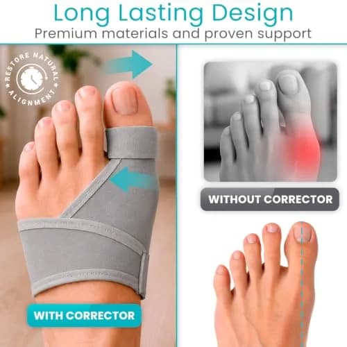 Vive Bunion Brace (Pair) - Big Toe Corrector Straightener with Splint, Gray | FDA Approved Orthopedic Brace for Pain Relief thumbnail 4