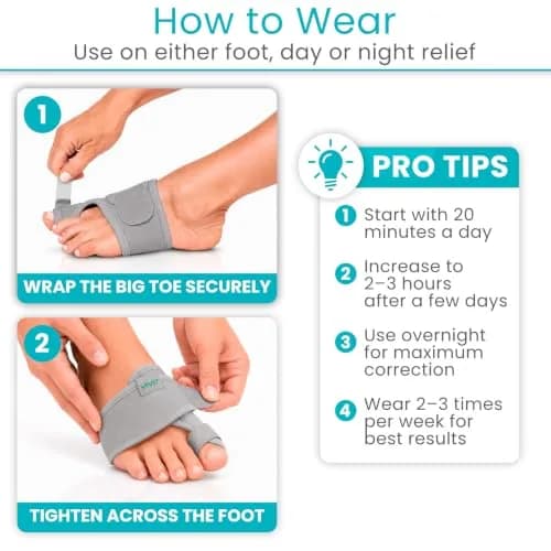 Vive Bunion Brace (Pair) - Big Toe Corrector Straightener with Splint, Gray | FDA Approved Orthopedic Brace for Pain Relief thumbnail 7