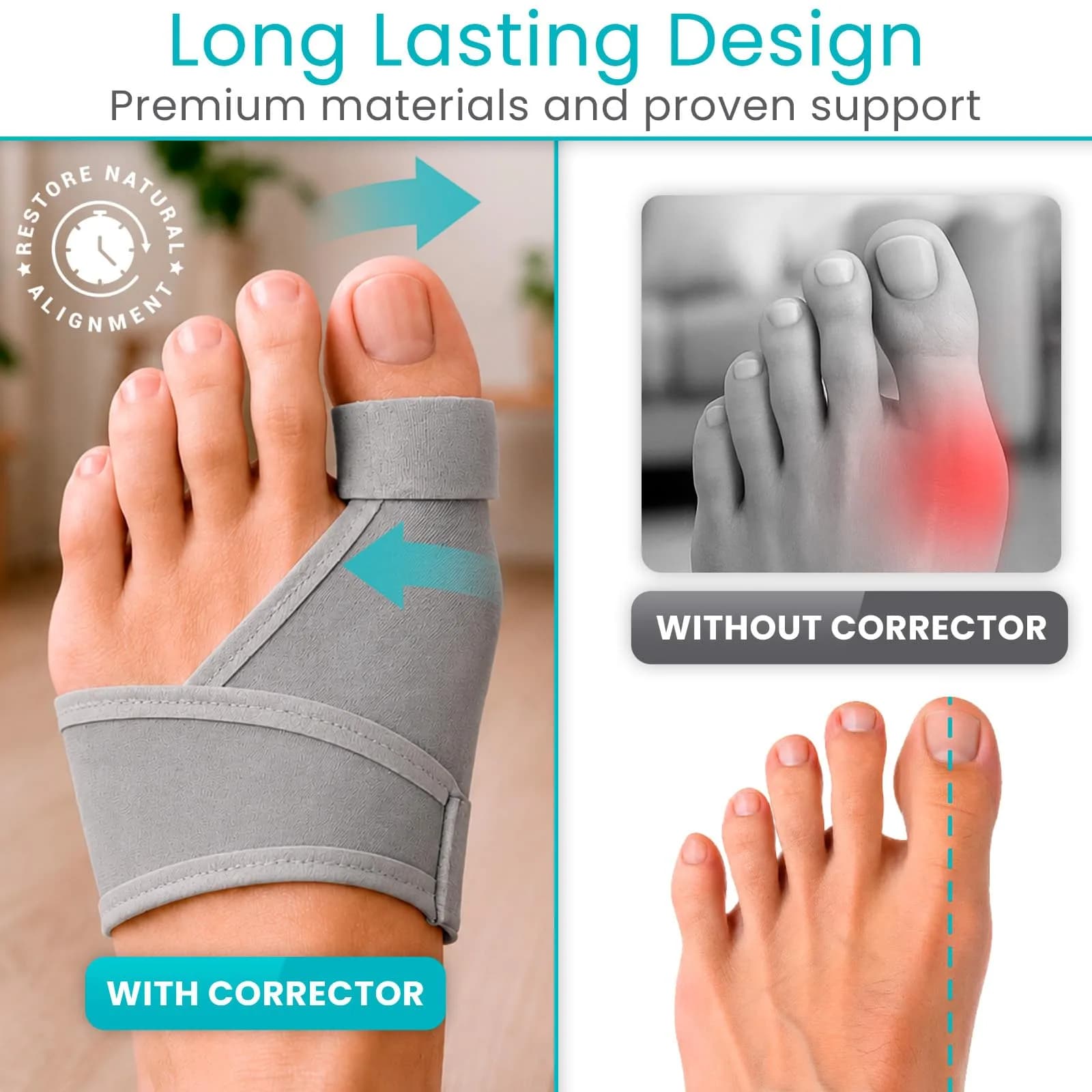 Vive Bunion Brace (Pair) - Big Toe Corrector Straightener with Splint, Gray | FDA Approved Orthopedic Brace for Pain Relief - view 4