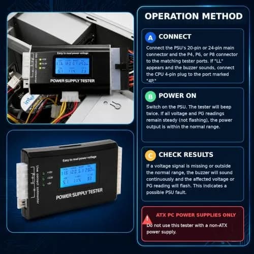 Comidox Power Supply Tester 20/24 Pin LCD | Detects PC Power Output & Faults thumbnail 3