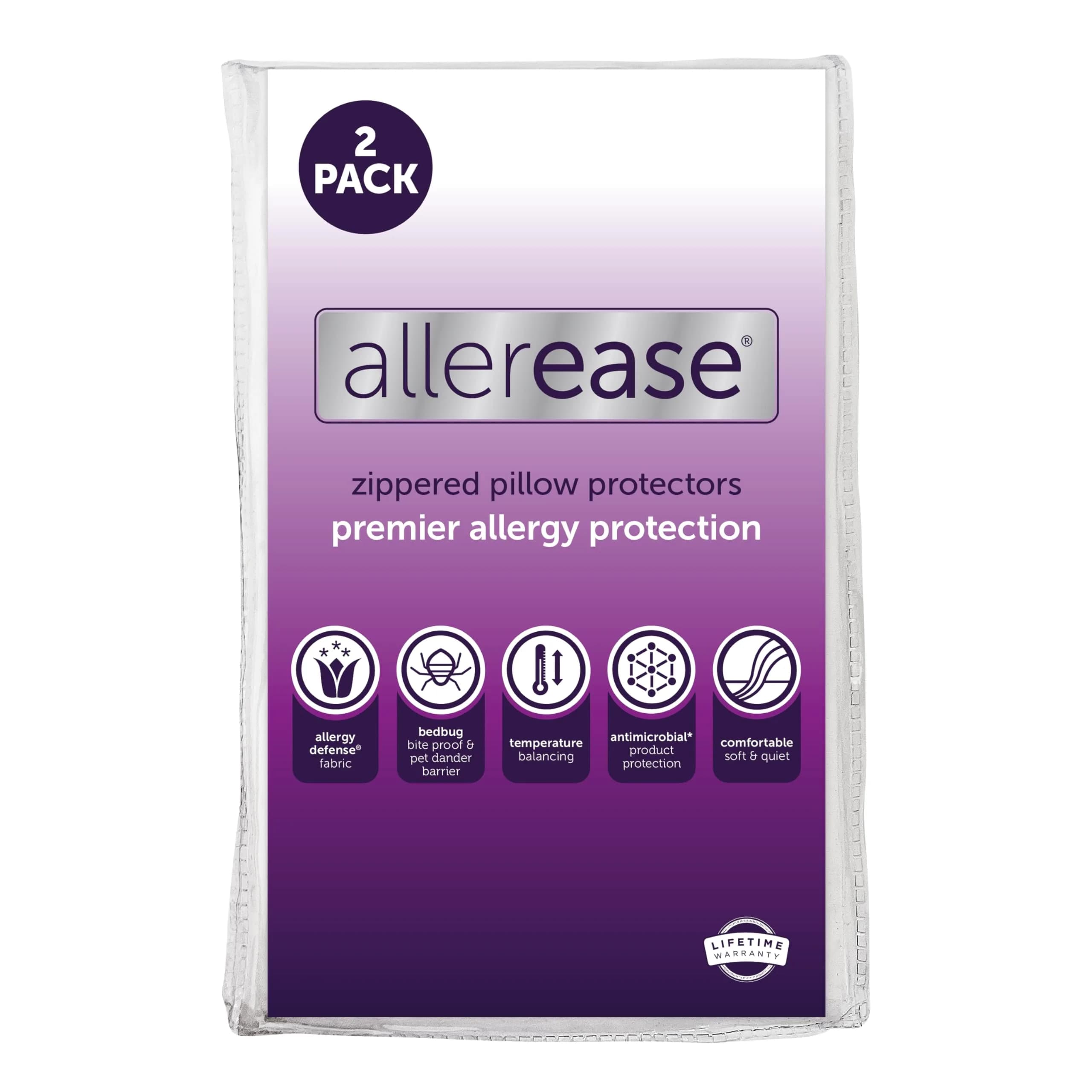 Aller-Ease Premier Zipper Pillow Protector Standard/Queen 2 Pack | Hypoallergenic & Breathable Fabric