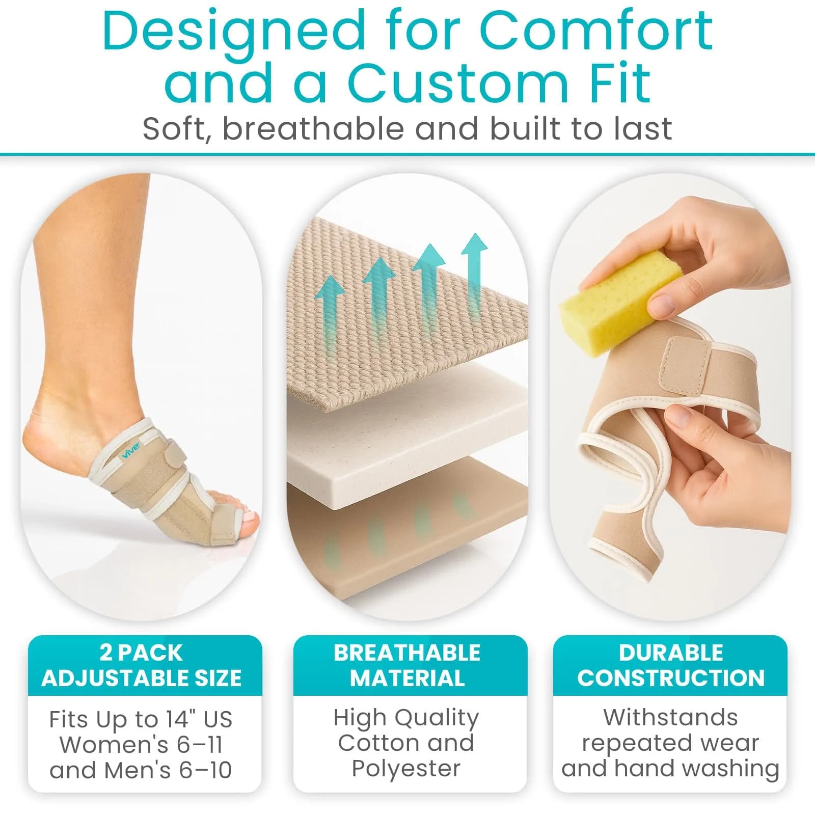 Vive Bunion Brace Pair - Beige 2 Count (Pack of 1) | FDA Approved Orthopedic Brace for Big Toe Pain Relief - view 5