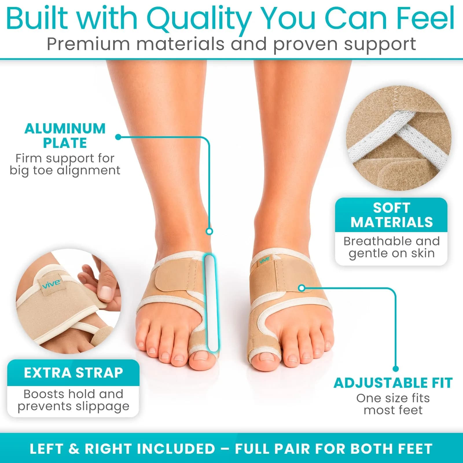 Vive Bunion Brace Pair - Beige 2 Count (Pack of 1) | FDA Approved Orthopedic Brace for Big Toe Pain Relief - view 6