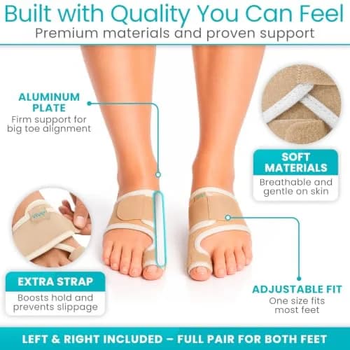 Vive Bunion Brace Pair - Beige 2 Count (Pack of 1) | FDA Approved Orthopedic Brace for Big Toe Pain Relief thumbnail 6