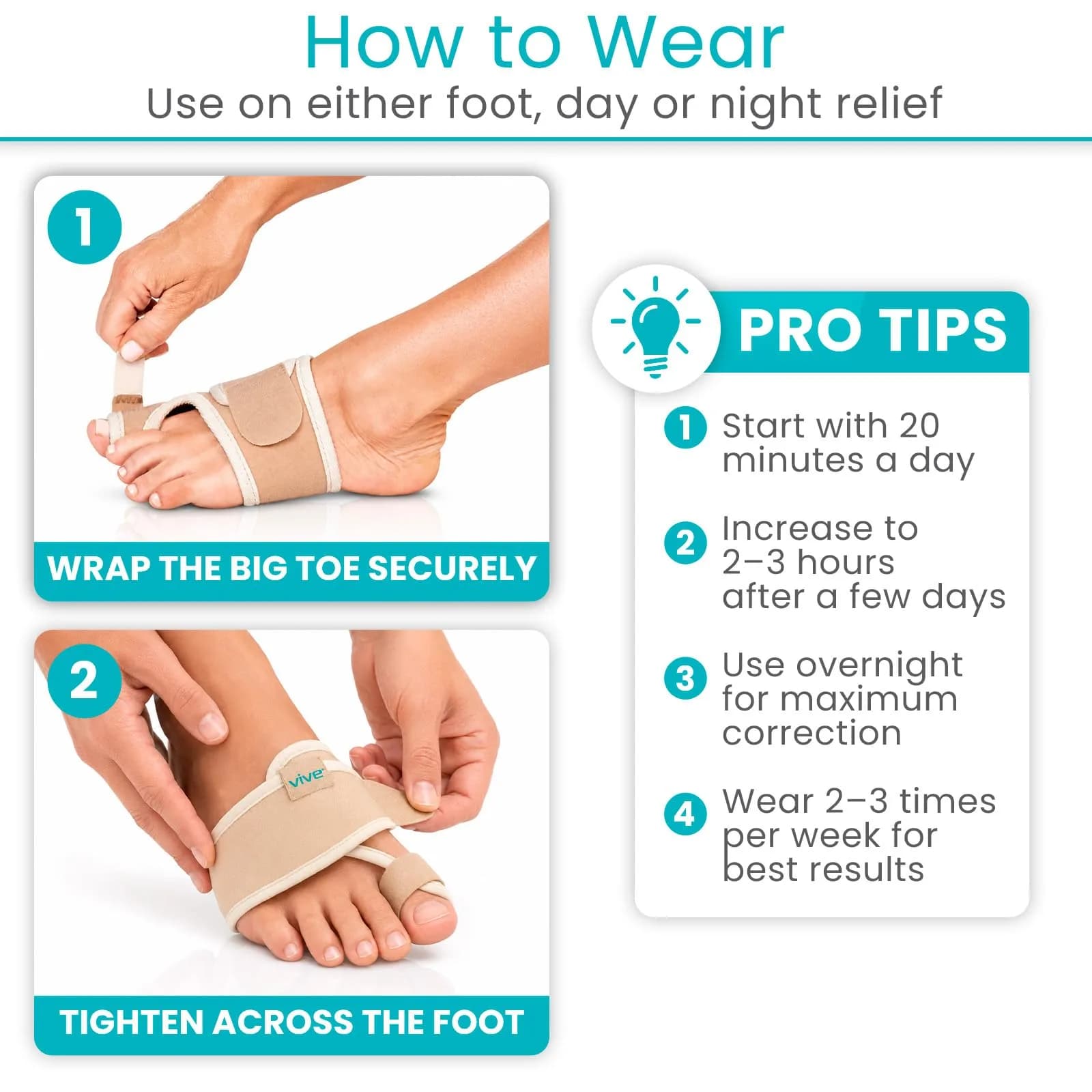 Vive Bunion Brace Pair - Beige 2 Count (Pack of 1) | FDA Approved Orthopedic Brace for Big Toe Pain Relief - view 7