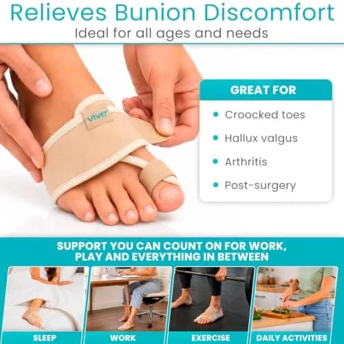 Vive Bunion Brace Pair - Beige 2 Count (Pack of 1) | FDA Approved Orthopedic Brace for Big Toe Pain Relief thumbnail 3