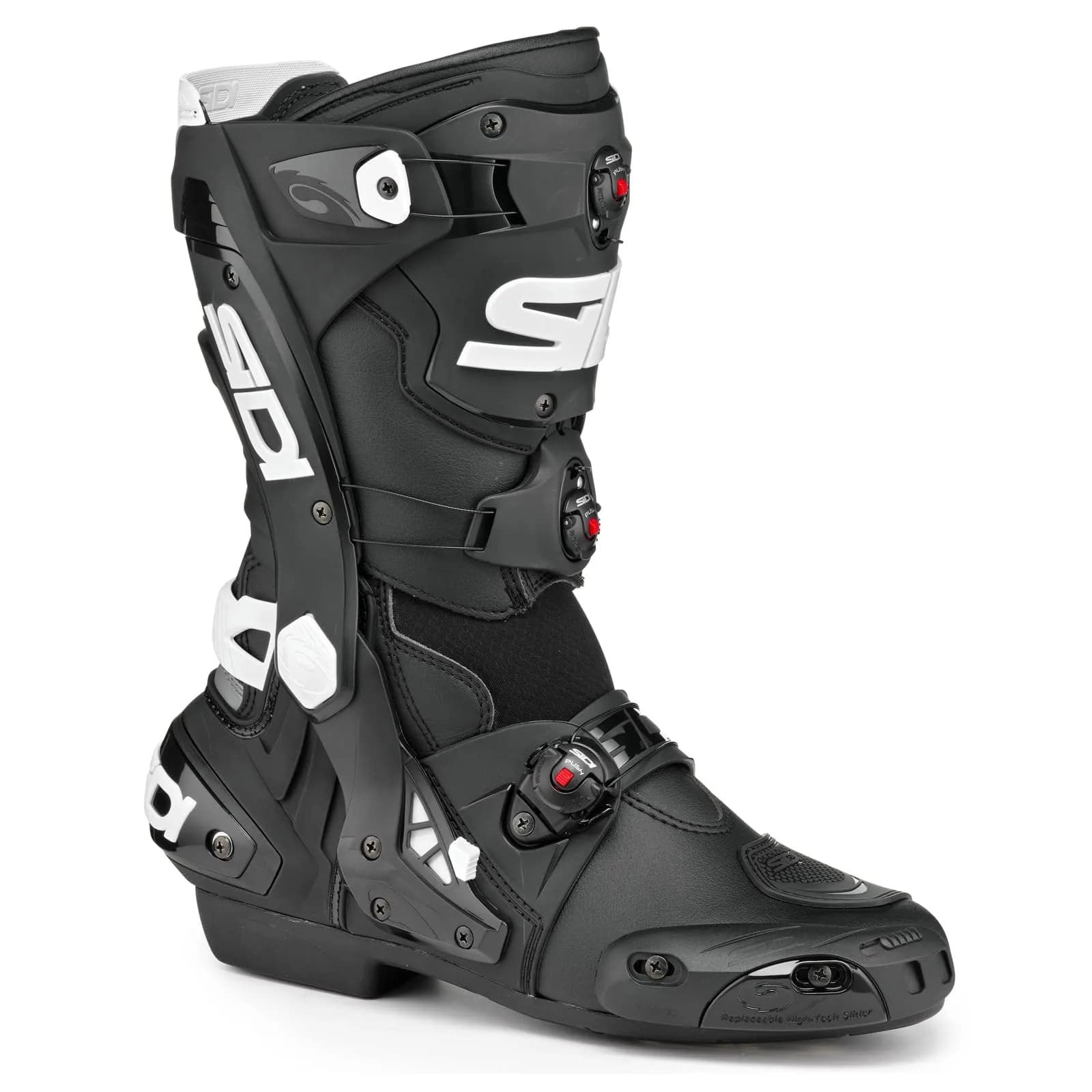 Sidi Rex Air Racing Motorcycle Boots | High-End Road Race Fit & Safety (110-120c) — White Black