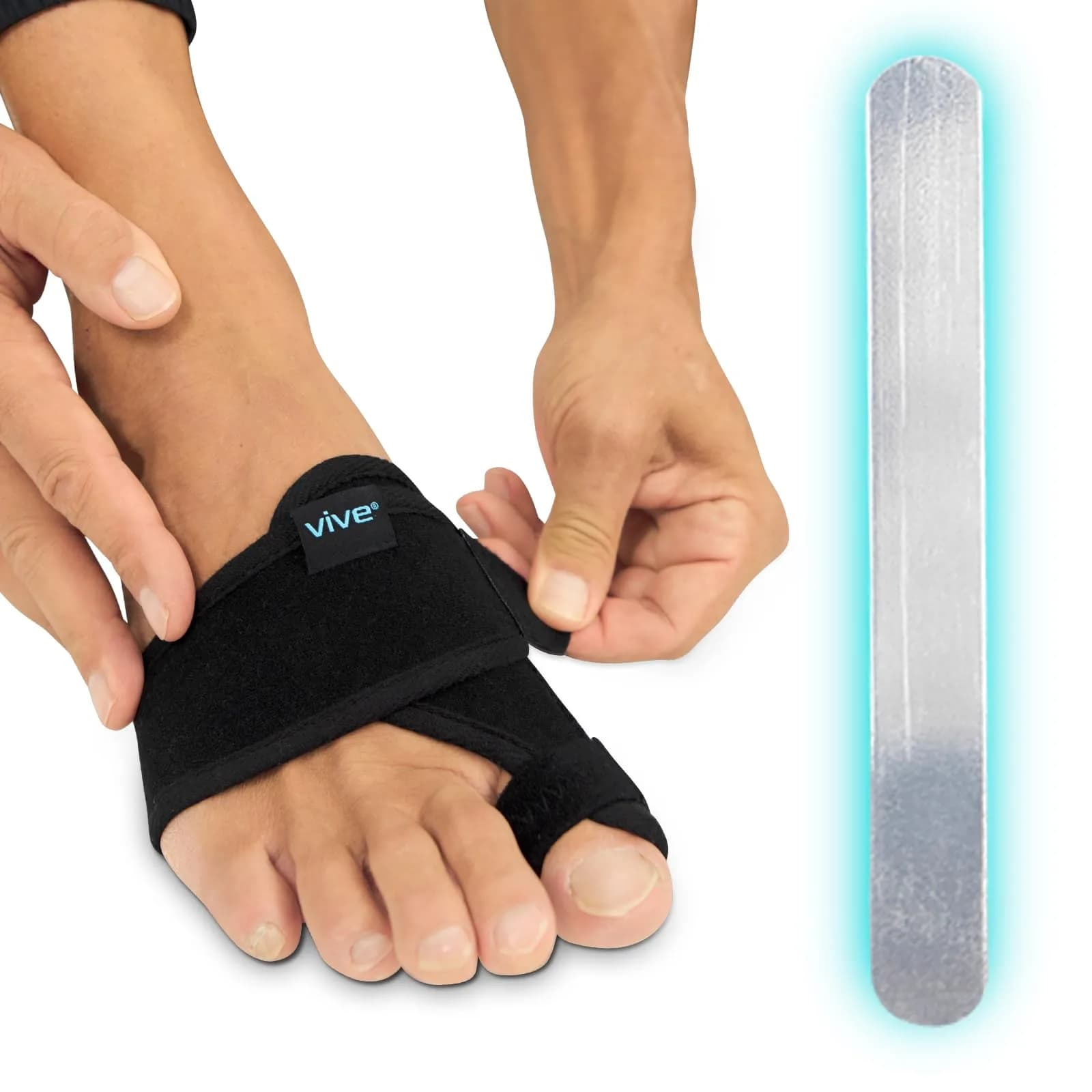 Vive Bunion Brace Pair - Big Toe Corrector Straightener with Aluminum Splint, Black