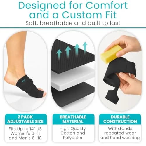 Vive Bunion Brace Pair - Big Toe Corrector Straightener with Aluminum Splint, Black thumbnail 5