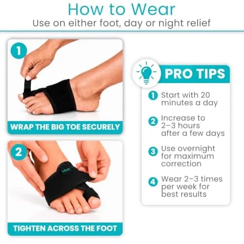 Vive Bunion Brace Pair - Big Toe Corrector Straightener with Aluminum Splint, Black thumbnail 7