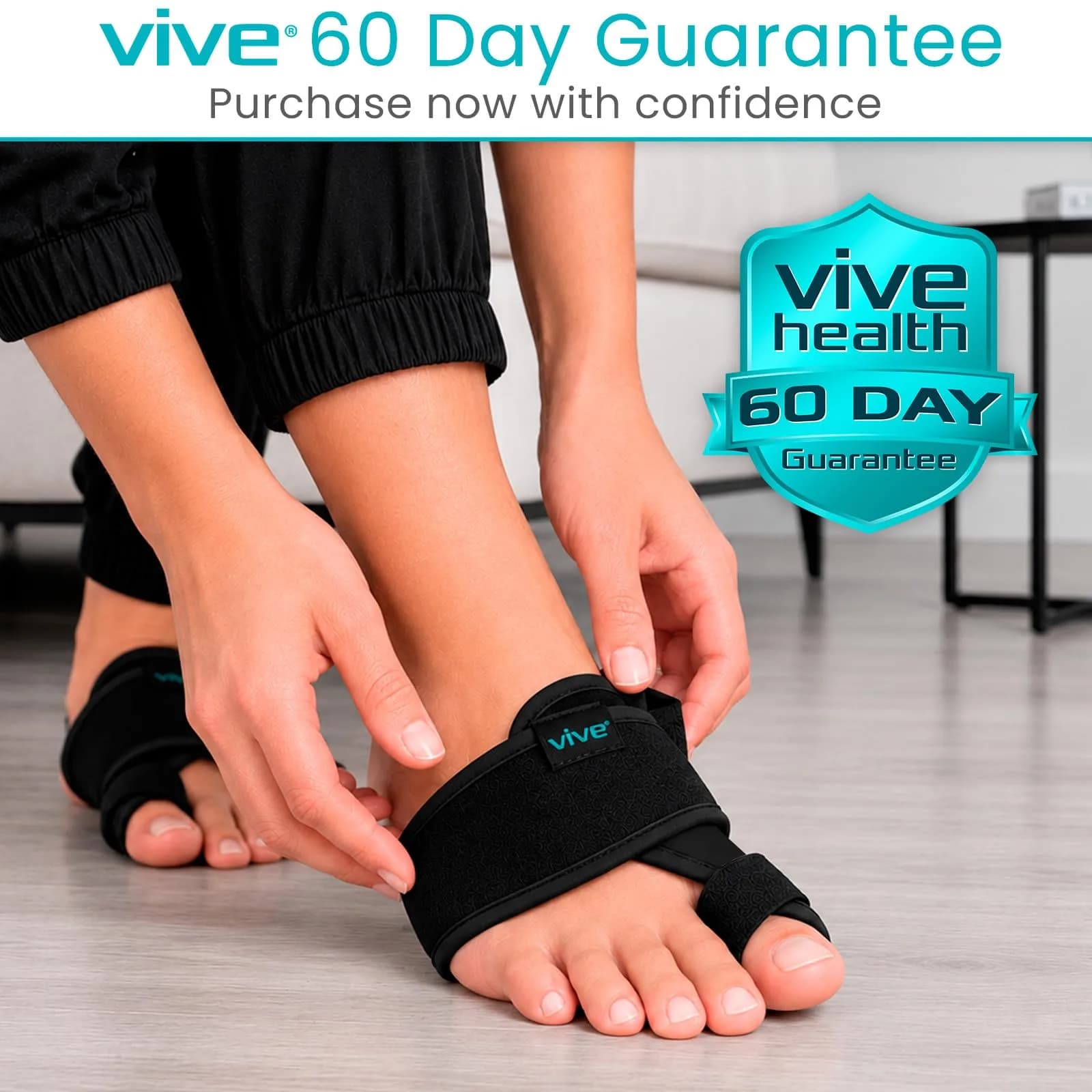 Vive Bunion Brace Pair - Big Toe Corrector Straightener with Aluminum Splint, Black - view 9