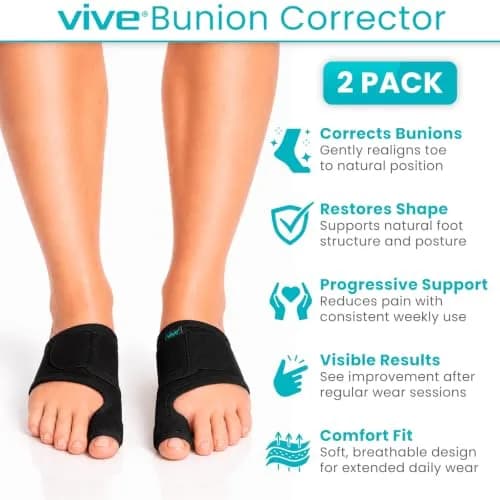 Vive Bunion Brace Pair - Big Toe Corrector Straightener with Aluminum Splint, Black thumbnail 2