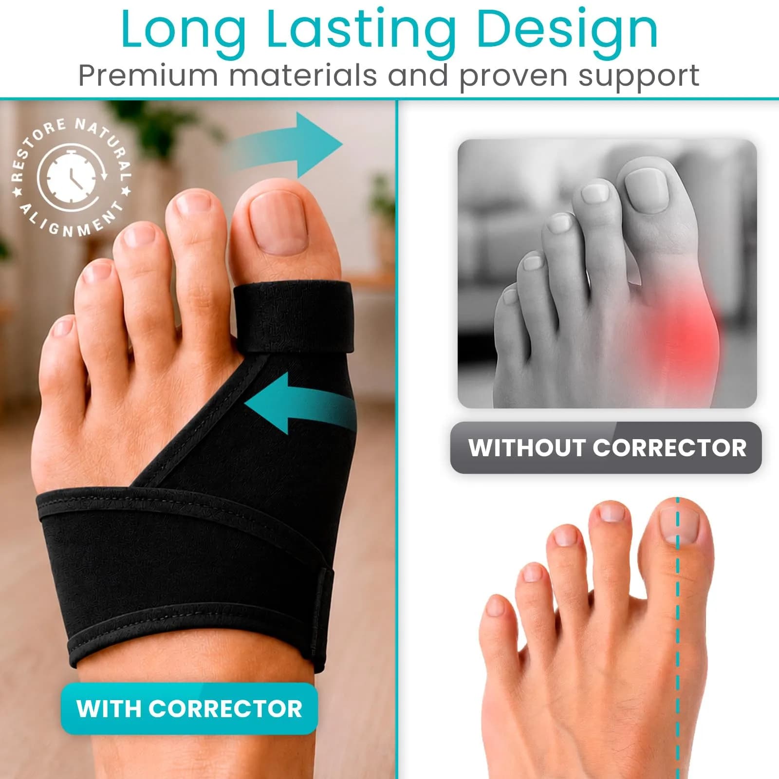Vive Bunion Brace Pair - Big Toe Corrector Straightener with Aluminum Splint, Black - view 4