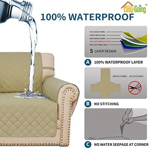 Easy-Going Waterproof Non-Slip Couch Cover Small Chair Sand | 100% Waterproof, Anti-Slip, Machine Washable thumbnail 3