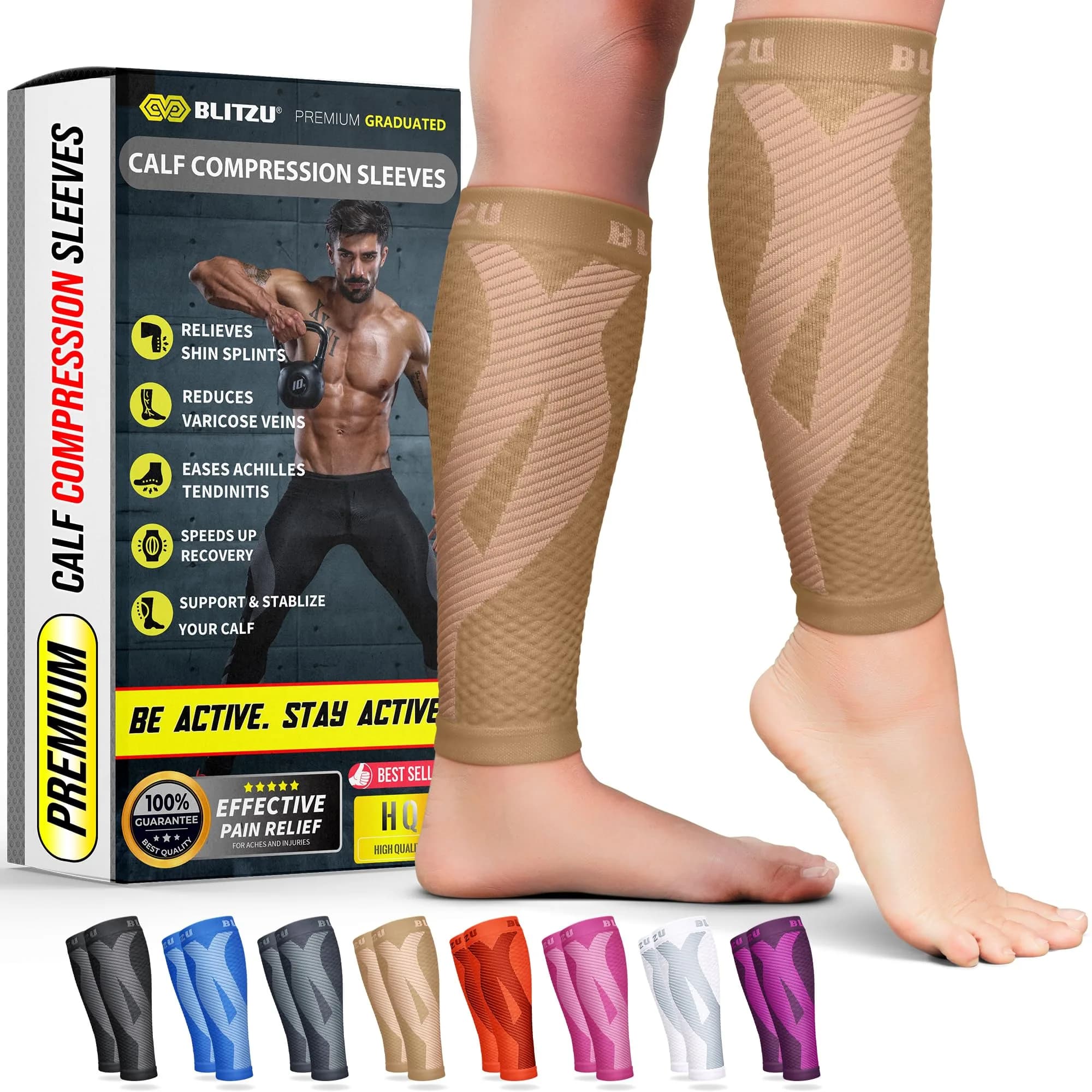 BLITZU Nude Calf Compression Sleeves Large/X-Large | FDA Approved Orthopedic Brace - main product image