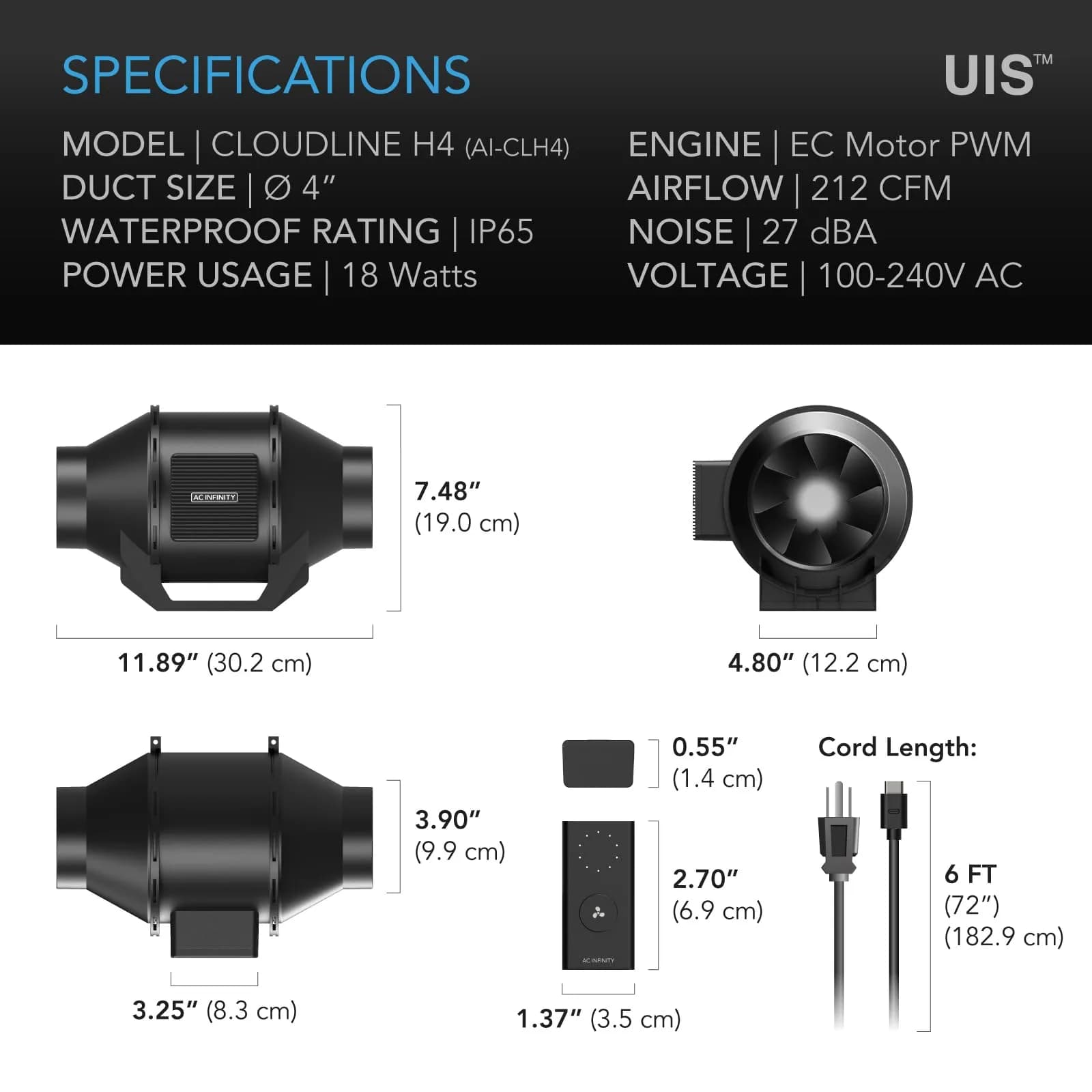 AC Infinity CLOUDLINE PRO S4 Inline Duct Fan 4” (100mm) | Quiet EC Motor Ventilation for Grow Tents & AV Closets - view 6