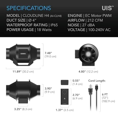 AC Infinity CLOUDLINE PRO S4 Inline Duct Fan 4” (100mm) | Quiet EC Motor Ventilation for Grow Tents & AV Closets thumbnail 6