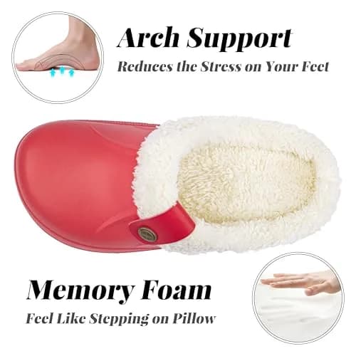 ChayChax Fur Lined Clogs Fuzzy Slippers for Women and Men, Red, 7.5-8.5W/6.5-7M | Ultra Warm Indoor Outdoor Comfort thumbnail 5
