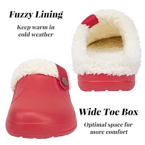 ChayChax Fur Lined Clogs Fuzzy Slippers for Women and Men, Red, 7.5-8.5W/6.5-7M | Ultra Warm Indoor Outdoor Comfort thumbnail 6